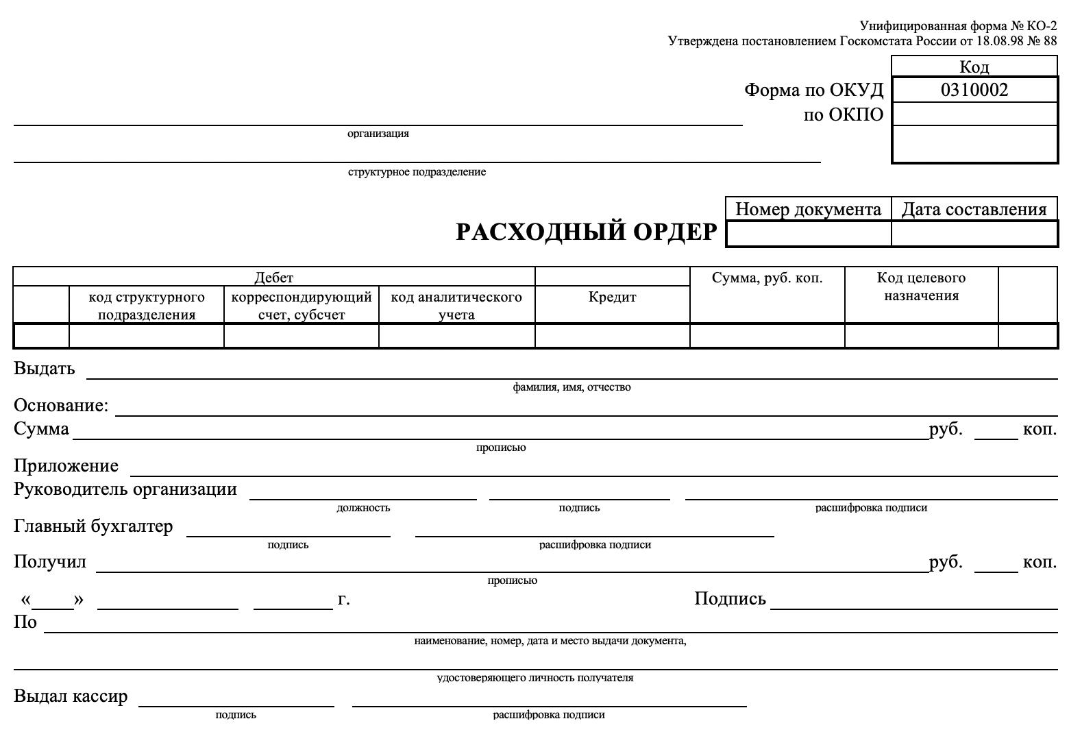 Расходный ордер