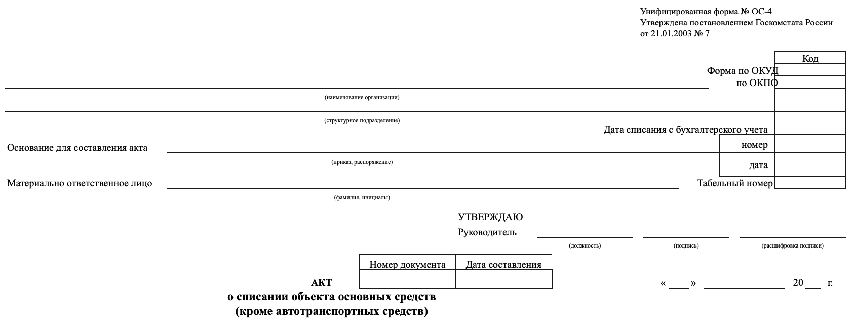 Акт списания основных средств