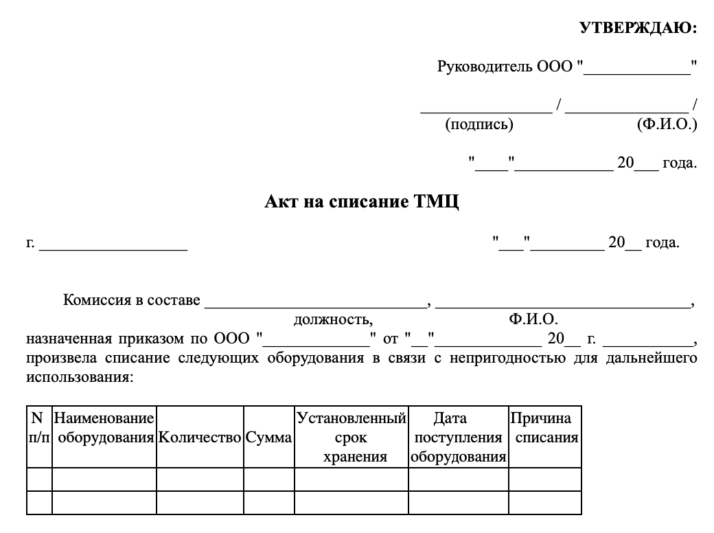 Акт списания ТМЦ