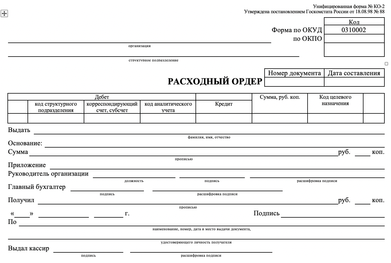 Расходный ордер